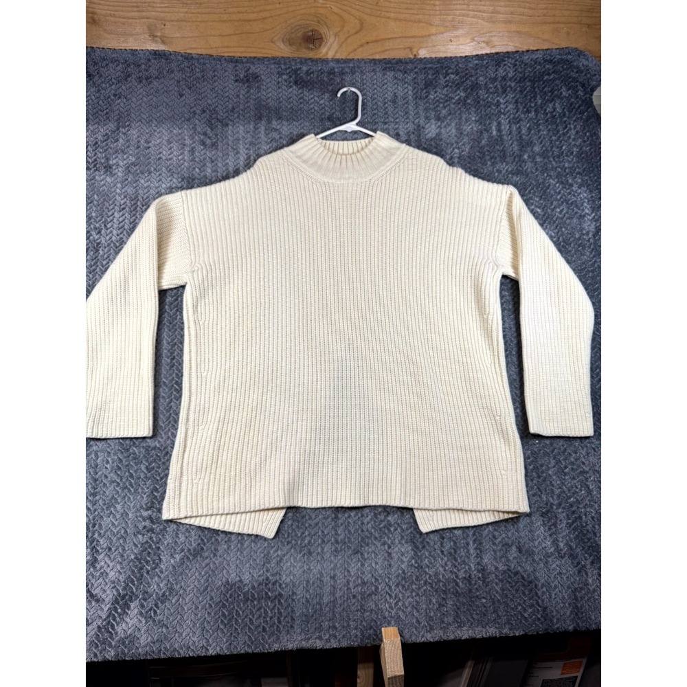 La Maille Sezane Emilia V Back Sweater Womens 2XL Ivory Rib Knit Oversized